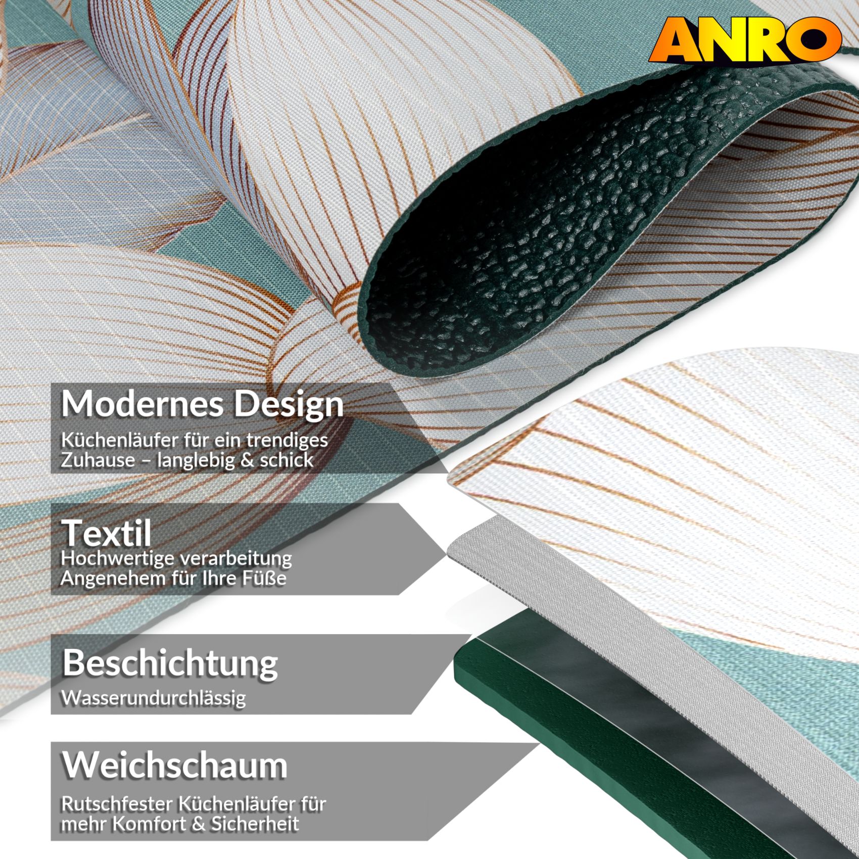 SPRINT85_60 Küchenläufer Küchenteppich Läufer Flur Teppichläufer Sprinty Filadelfo 52cm Breite