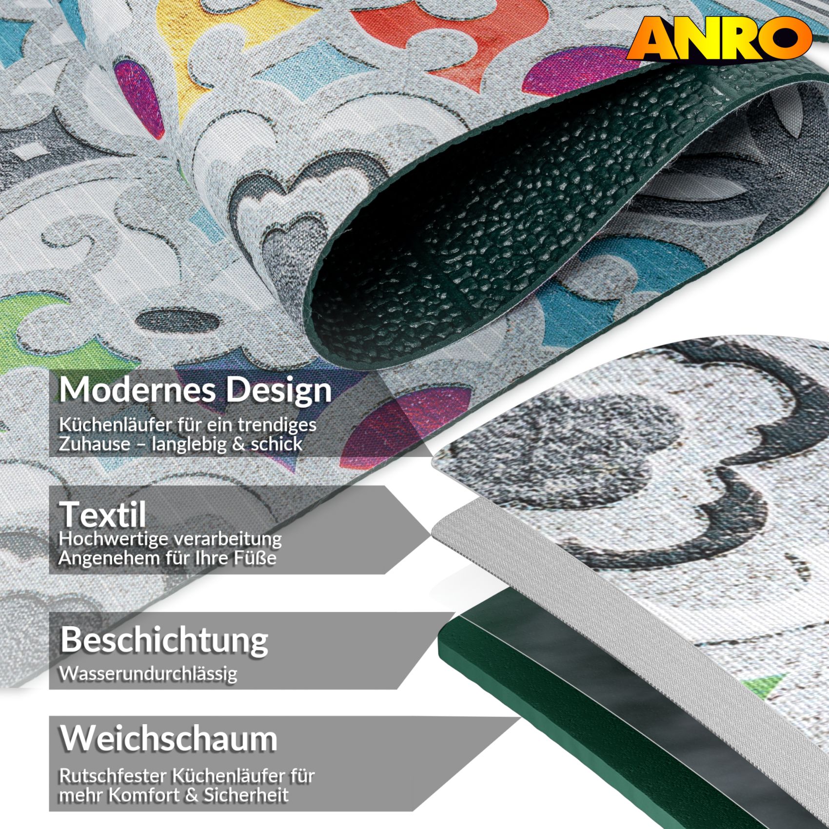 Küchenläufer Küchenteppich Läufer Flur Teppichläufer Sprinty Valentina 52cm Breite