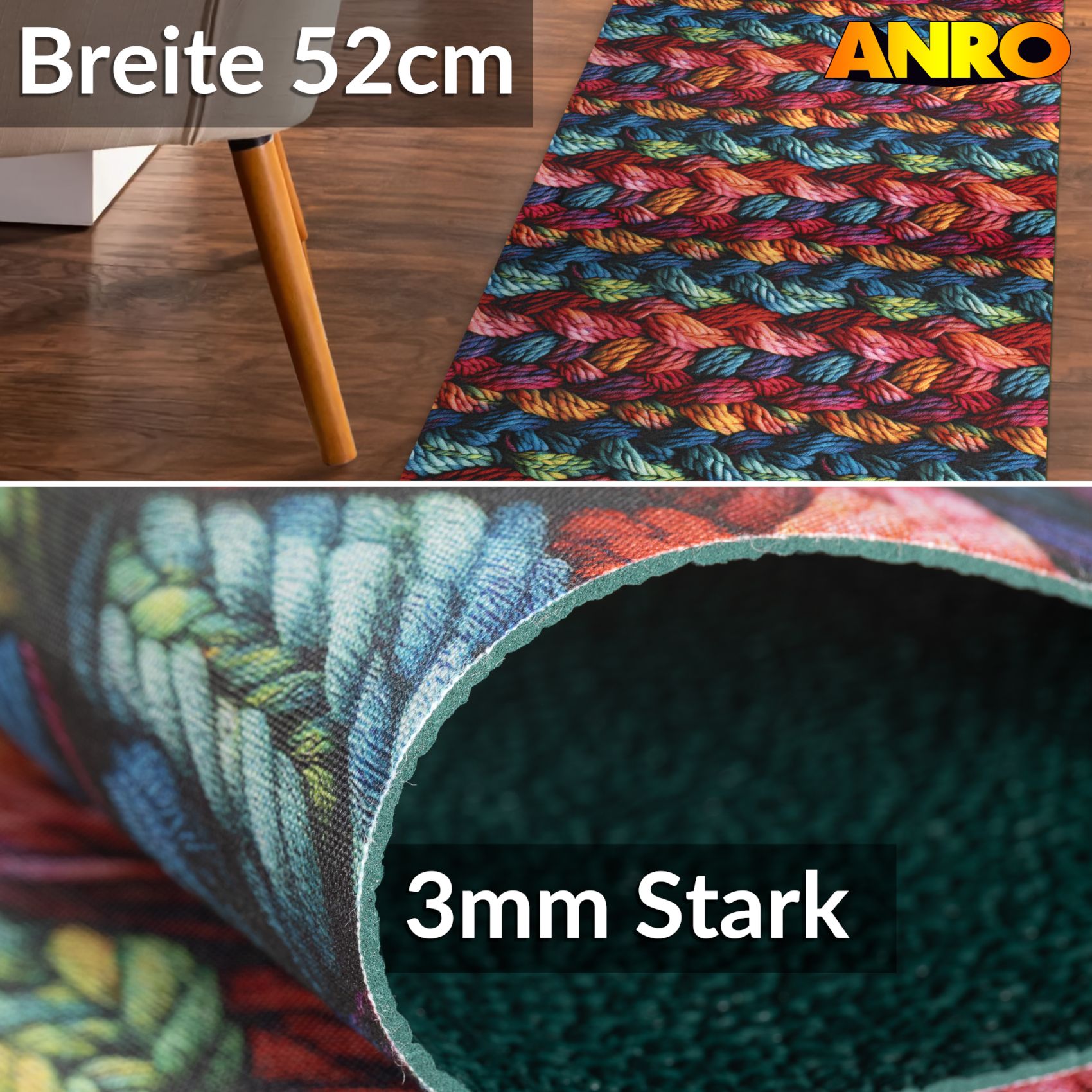 Küchenläufer Küchenteppich Läufer Flur Teppichläufer Sprinty Drappo 52cm Breite