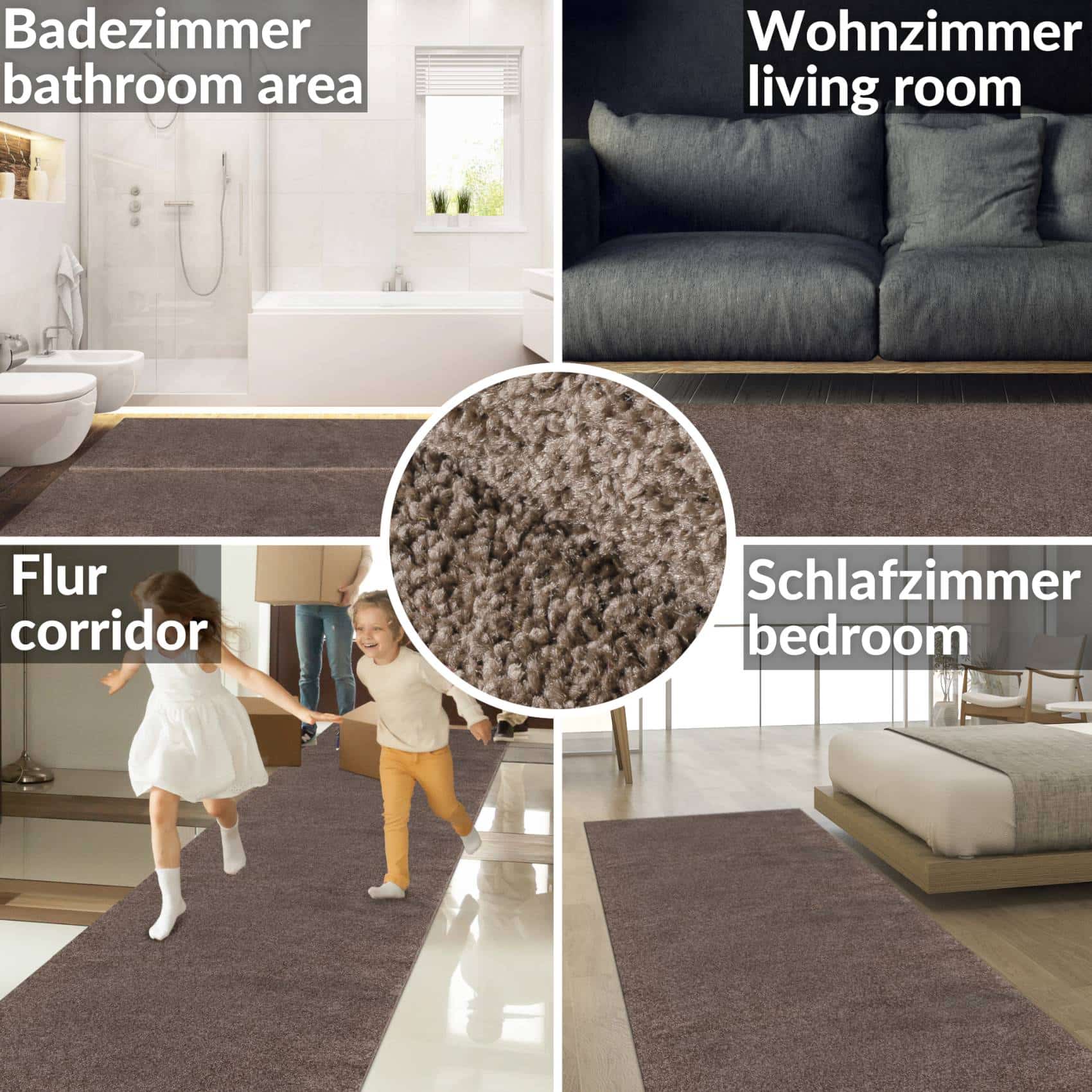 Kurzflor Teppich Läufer Flur Wohnzimmer Schlafzimmer Princess Bettumrandung nach Maß