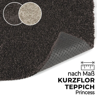Kurzflor Teppich nach Maß Princess in Braun mit Weichschaumrücken
