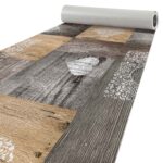 Küchenläufer PVC rutschfest abwaschbar Rustikal Holz Herz Liebe Braun 50x90cm