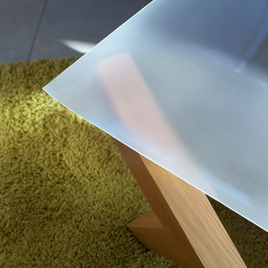 Tischfolie nach Maß 2mm einseitig mattiert mit oder ohne abgeschrägter Kante