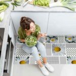 Teppichläufer Küchenläufer Karo Kamille Weiß rutschfest Küchenteppich abwaschbar | 50cm Breit