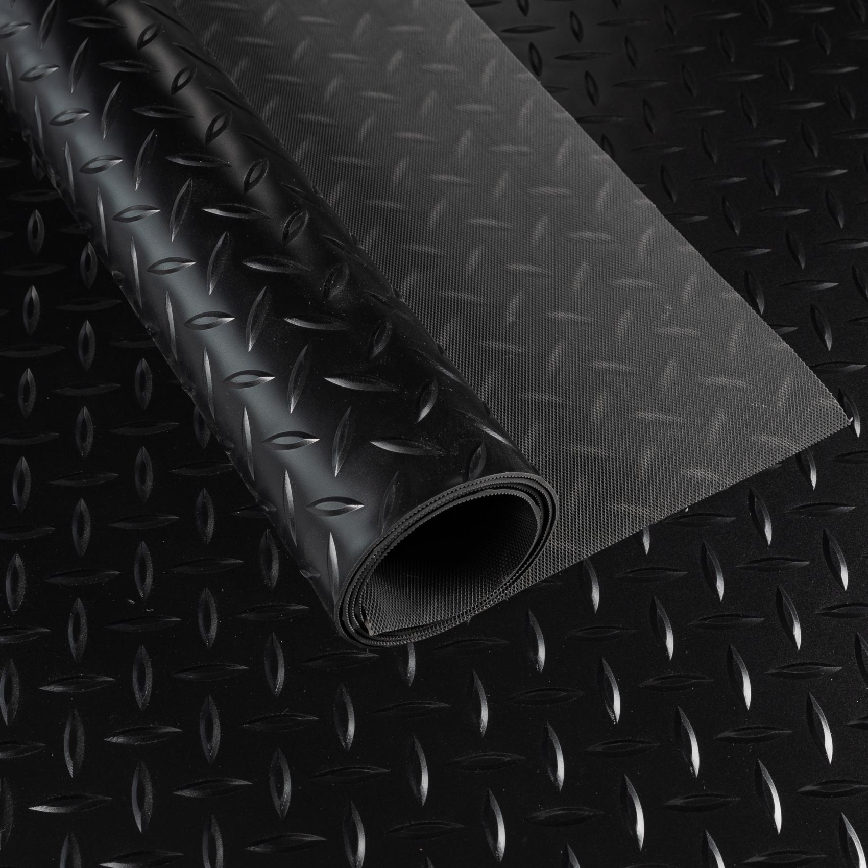 PVC Bodenbelag Meterware Antirutschmatte Vinylboden Rollenware Stärke1,5mm 100cm Breite Tränenblech Schwarz Breite 100cm – 100x100cm