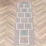 Spielmatte Hüpfspiel Teppich Läufer abwaschbar rutschfest Grau Bunt 67x240cm