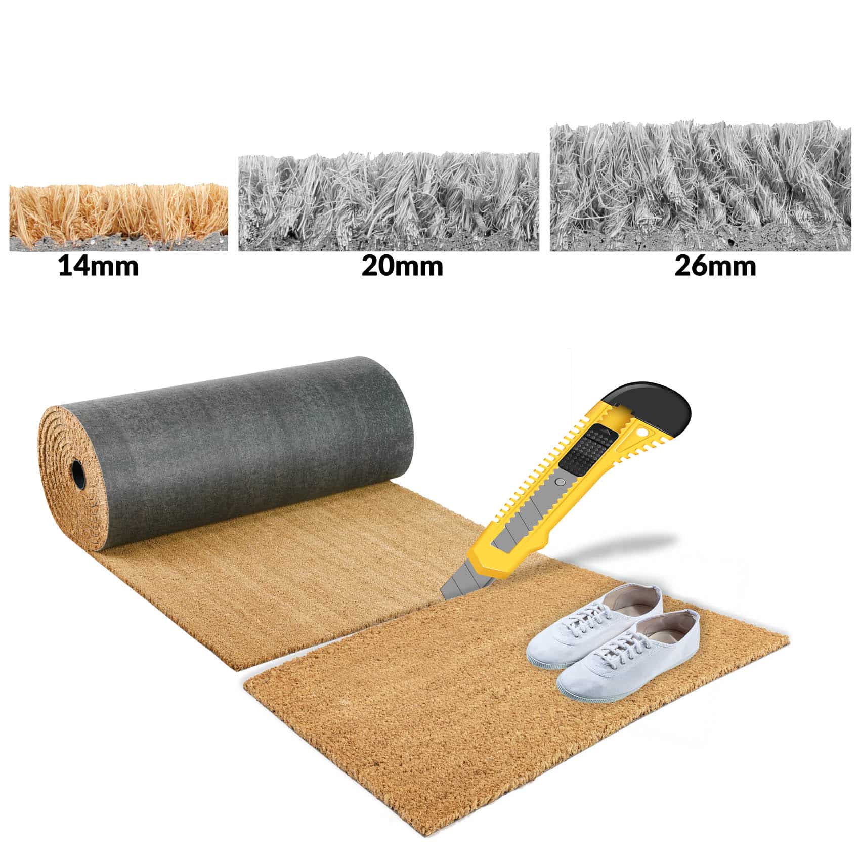 Kokosmatte Fußmatte Meterware Schmutzfangmatte Breite 100cm