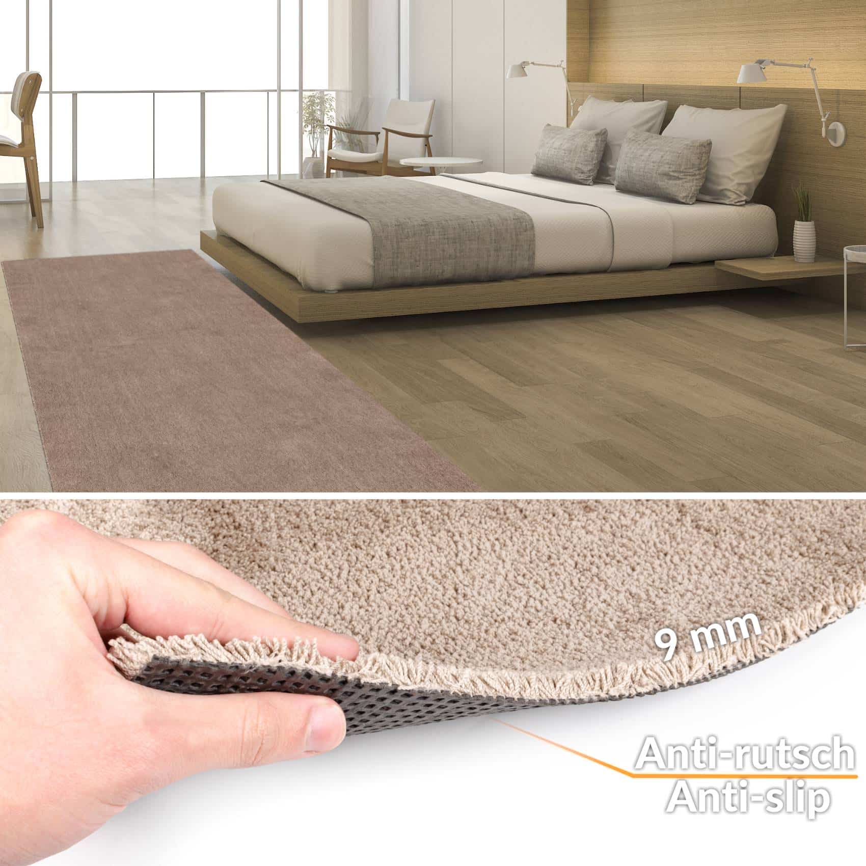 Teppich Wohnzimmer Kurzflor Getuftet Teppichboden Sweethome 3 Farben, 360 × 100 cm, Beige – Ansicht 2