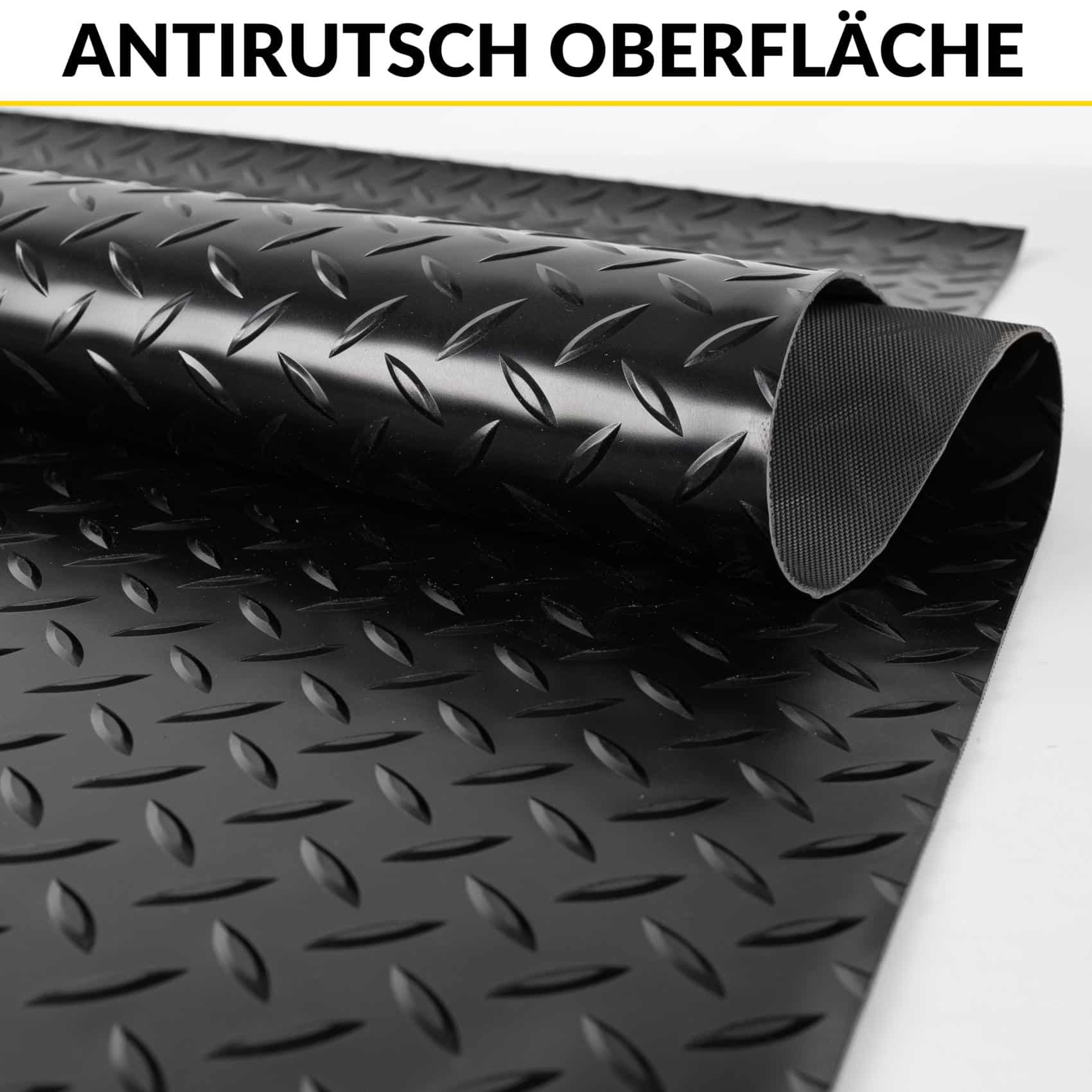 PVC Bodenbelag Meterware Antirutschmatte Vinylboden Rollenware Stärke1,5mm 100cm Breite Tränenblech Schwarz Breite 100cm – 100x100cm
