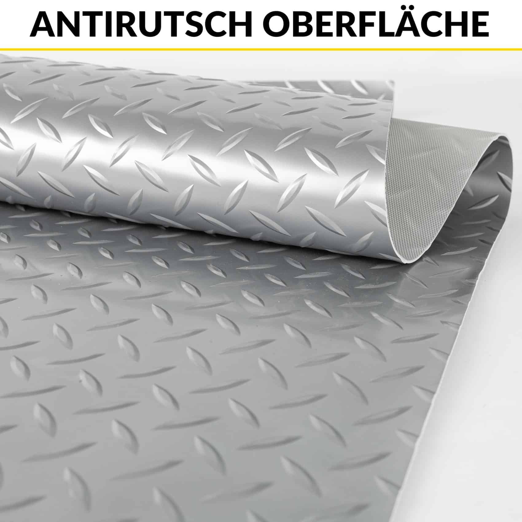 PVC Bodenbelag Meterware Antirutschmatte Vinylboden Rollenware Stärke1,5mm 100cm Breite Tränenblech Silber Breite 100cm – 100x100cm