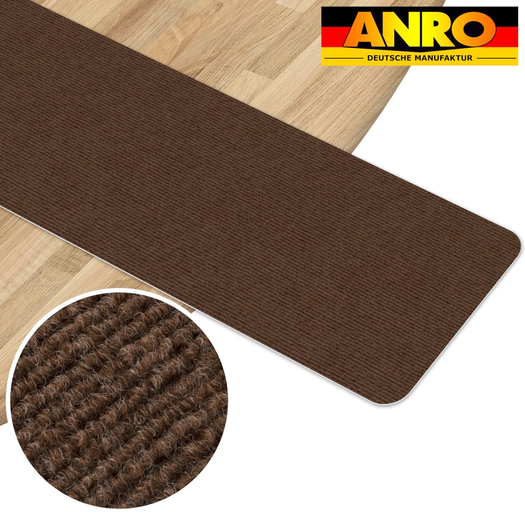 Treppenteppich Stufenmatte Treppenstufen Teppich selbsthaftend Stufenmatte Rechteckig NEMESIS Schoko – 50x20cm