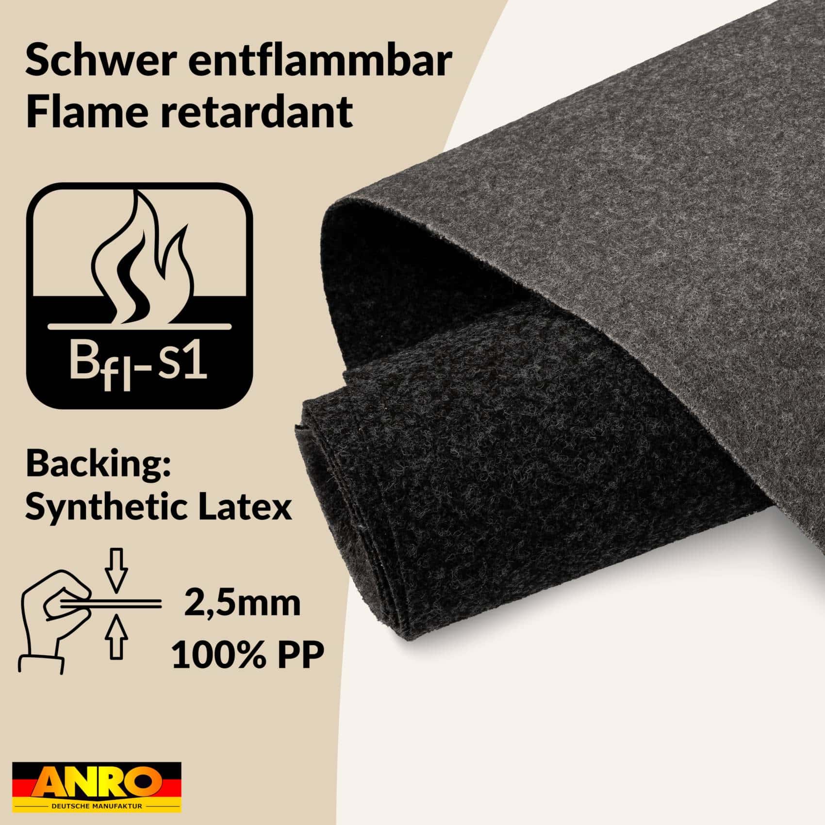 Messeteppich Meterware Eventteppich Läufer Teppich für Messe Events Büro BFL-S1 Anthrazit – 60 cm, 100 cm