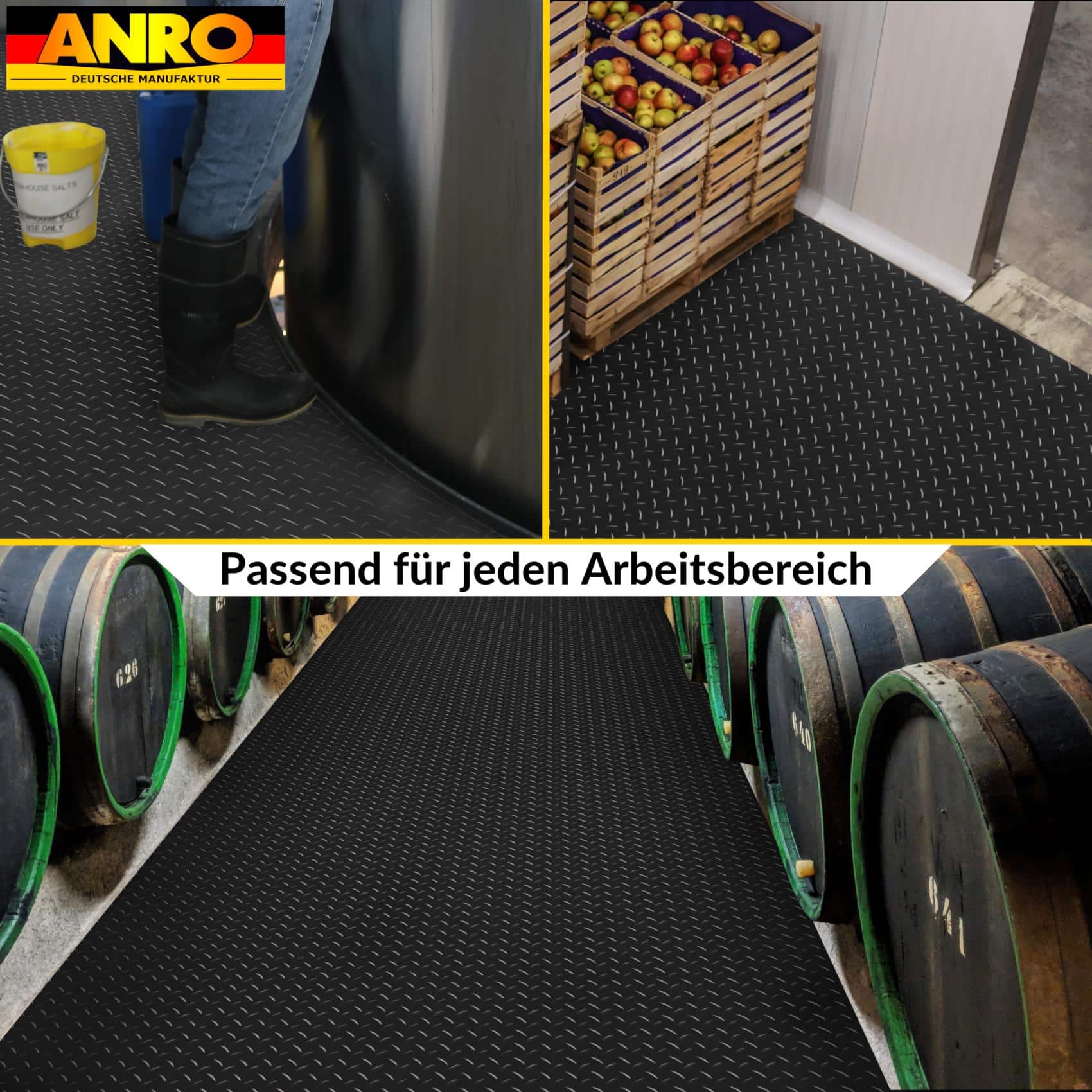 PVC Bodenbelag Meterware Antirutschmatte Vinylboden Rollenware Stärke1,5mm 100cm Breite Tränenblech Schwarz Breite 100cm – 100x100cm