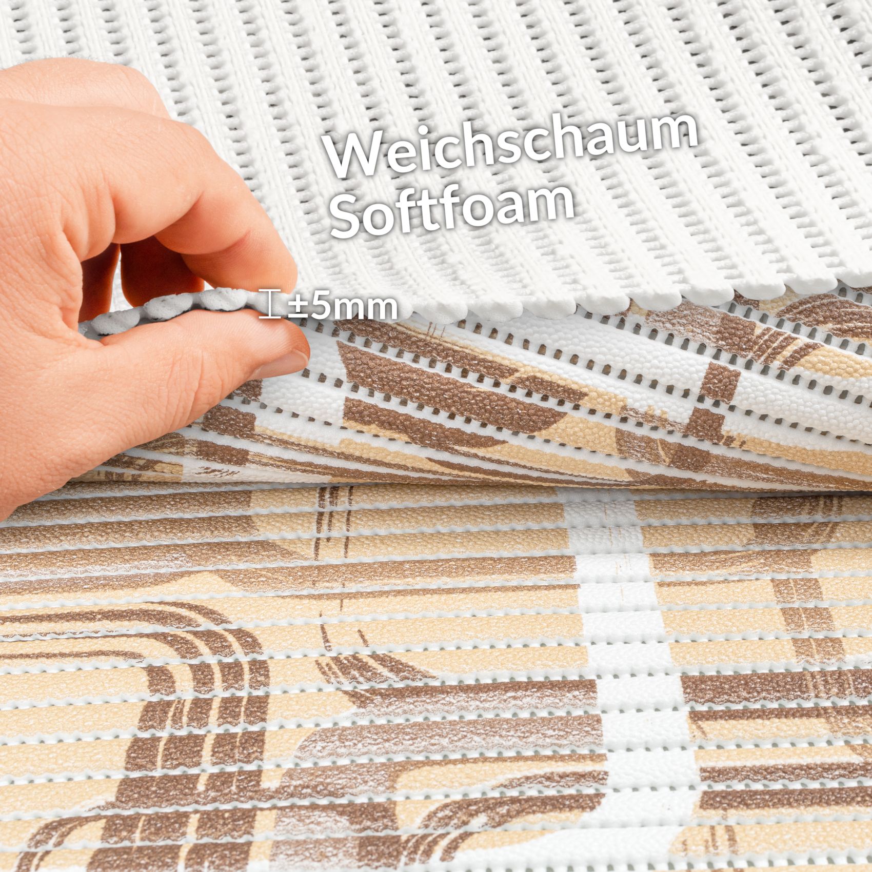 Weichschaummatte Badematte Weichschaum Bad Moderno Blau / Beige Breite 130cm Meterware – Braun, 100x130cm