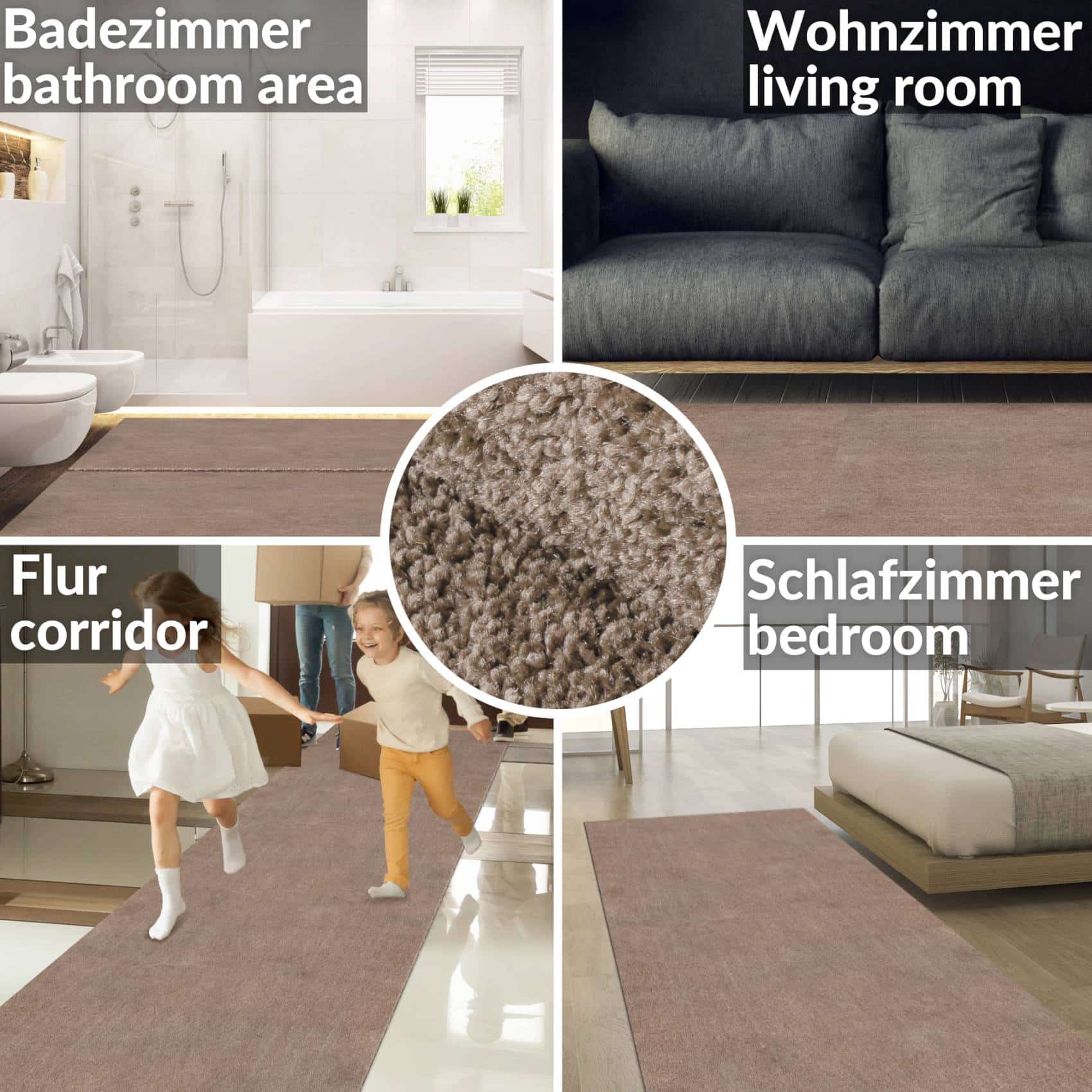 Teppich Wohnzimmer Kurzflor Getuftet Teppichboden Sweethome 3 Farben, 260 × 100 cm, Beige – Ansicht 4