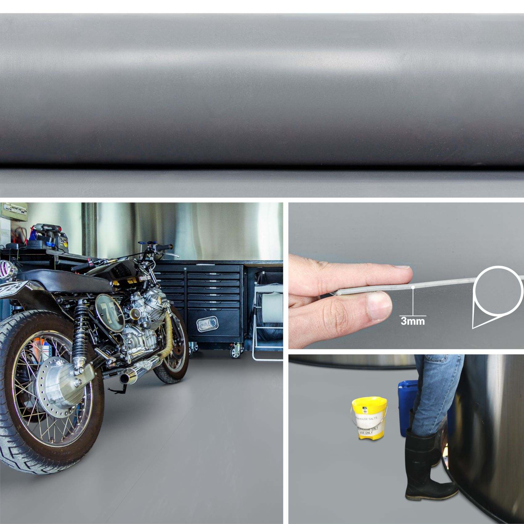 Gummimatte Gummiläufer Glatt 3mm Grau 100cm Breit auf TPE, Geruchslos – Bodenbelag, Bodenmatte – 100x100cm