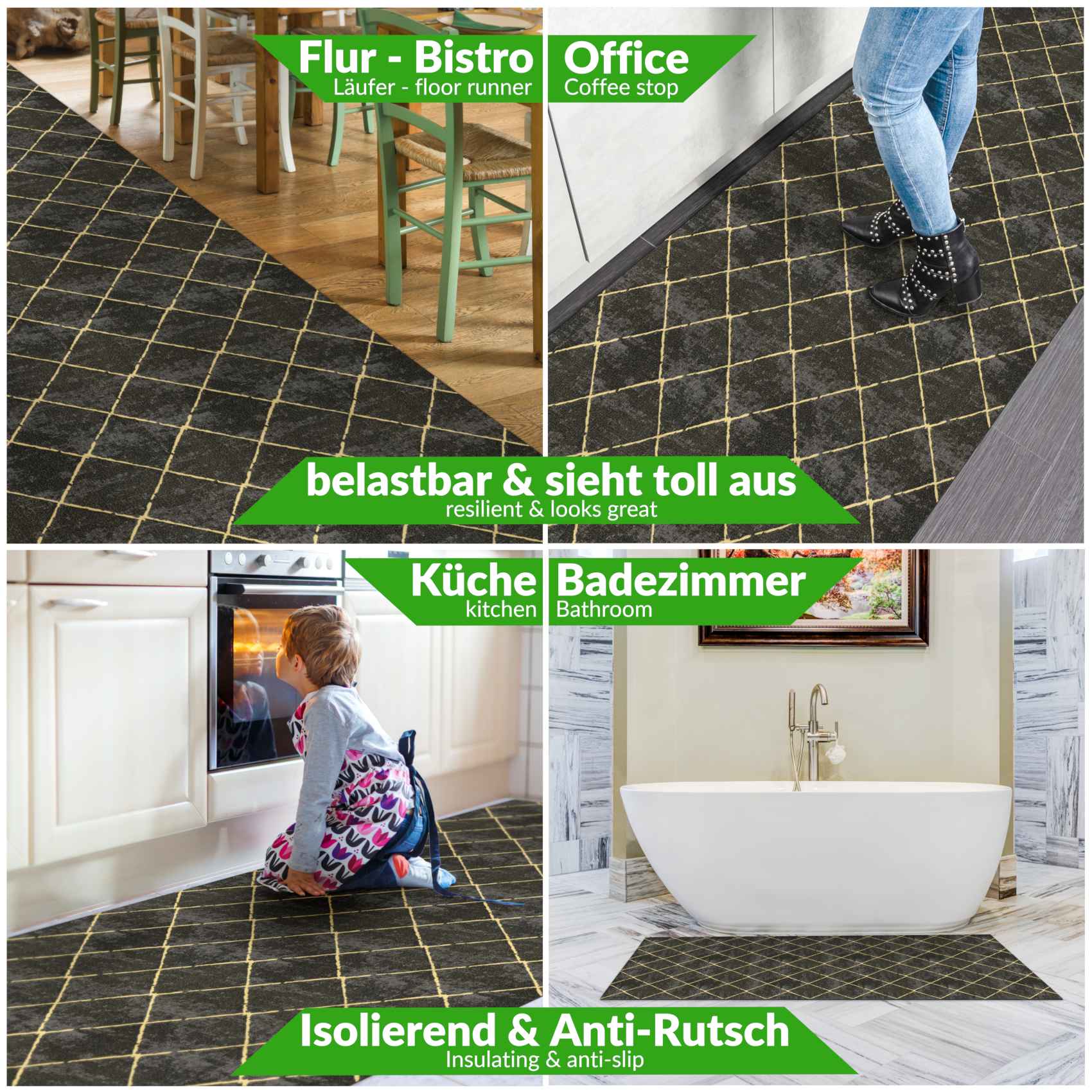 Küchenläufer Teppich Läufer abwaschbar Flurteppich Aydi / 3 Farben / 3 Breiten