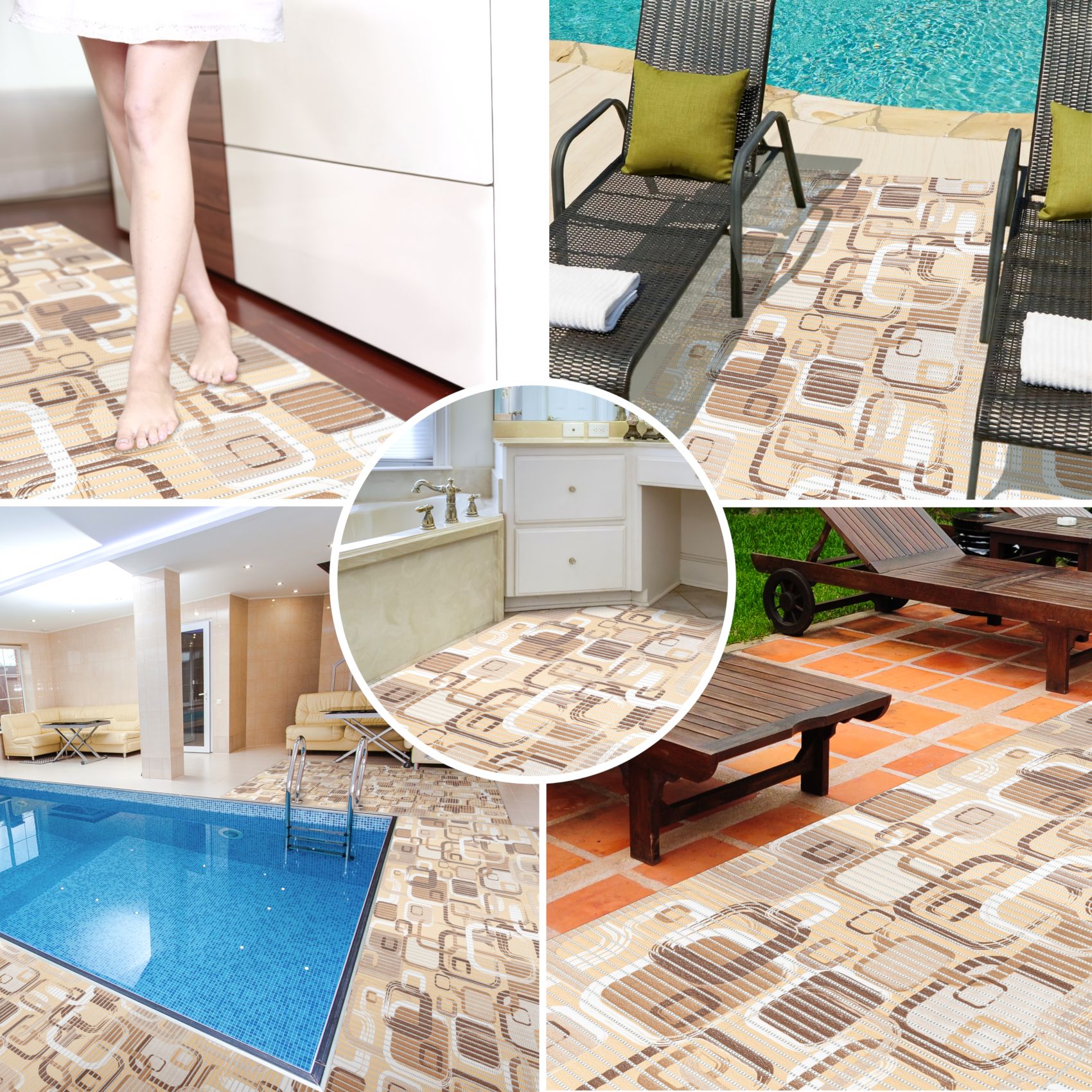 Weichschaummatte Badematte Weichschaum Bad Moderno Blau / Beige Breite 130cm Meterware – Braun, 100x130cm