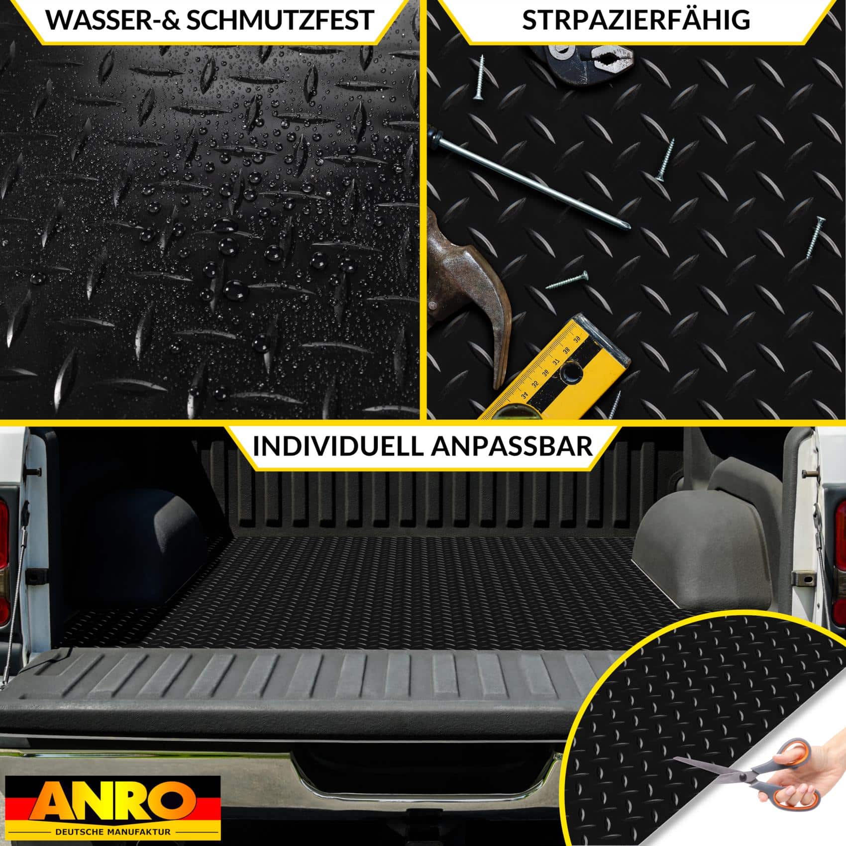 PVC Bodenbelag Meterware Antirutschmatte Vinylboden Rollenware Stärke1,5mm 100cm Breite Tränenblech Anthrazit Breite 100cm – 100x100cm