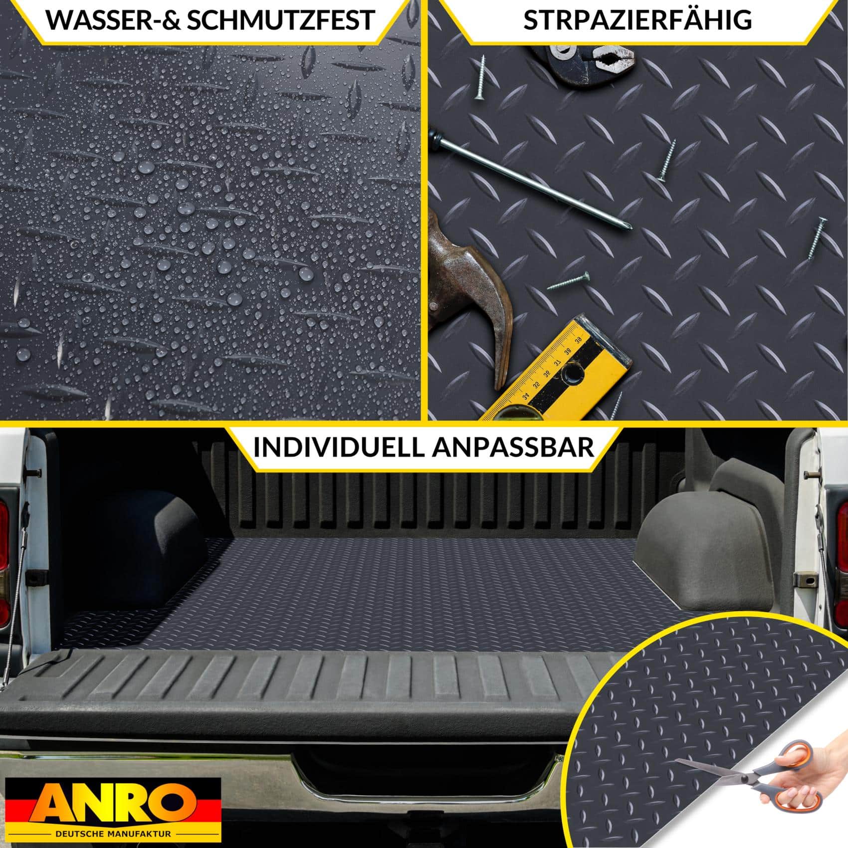 PVC Bodenbelag Meterware Antirutschmatte Vinylboden Rollenware Stärke1,5mm 100cm Breite Tränenblech Silber Breite 100cm – 100x100cm