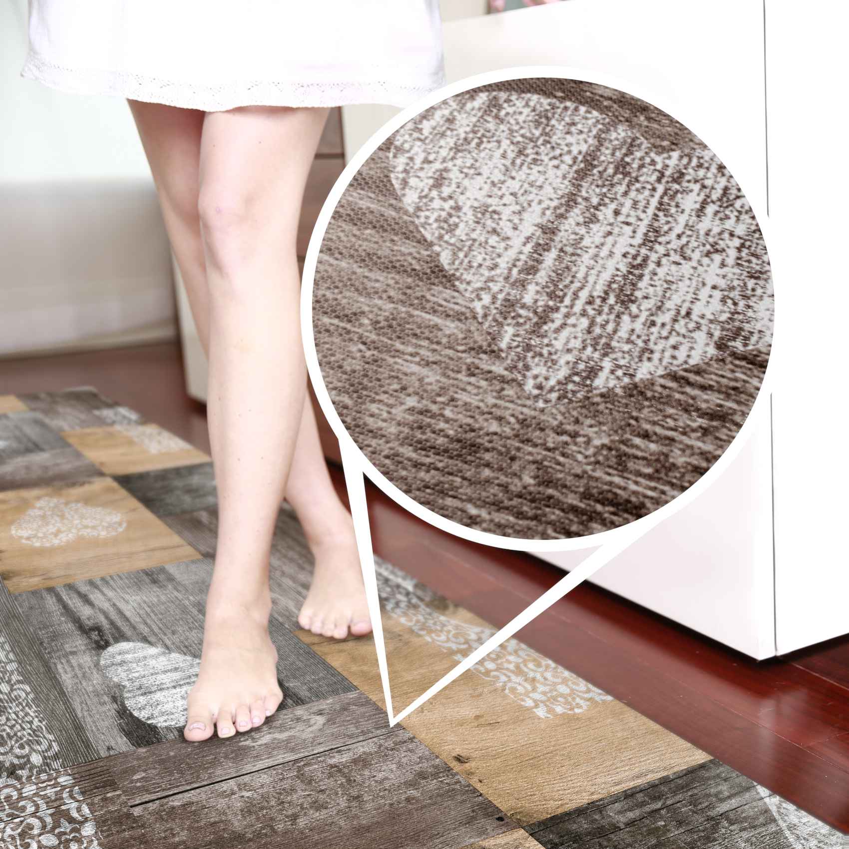 Küchenläufer Rustikal Holz Herz Braun rutschfest Teppichläufer abwaschbar | 50cm Breit – 100x50cm