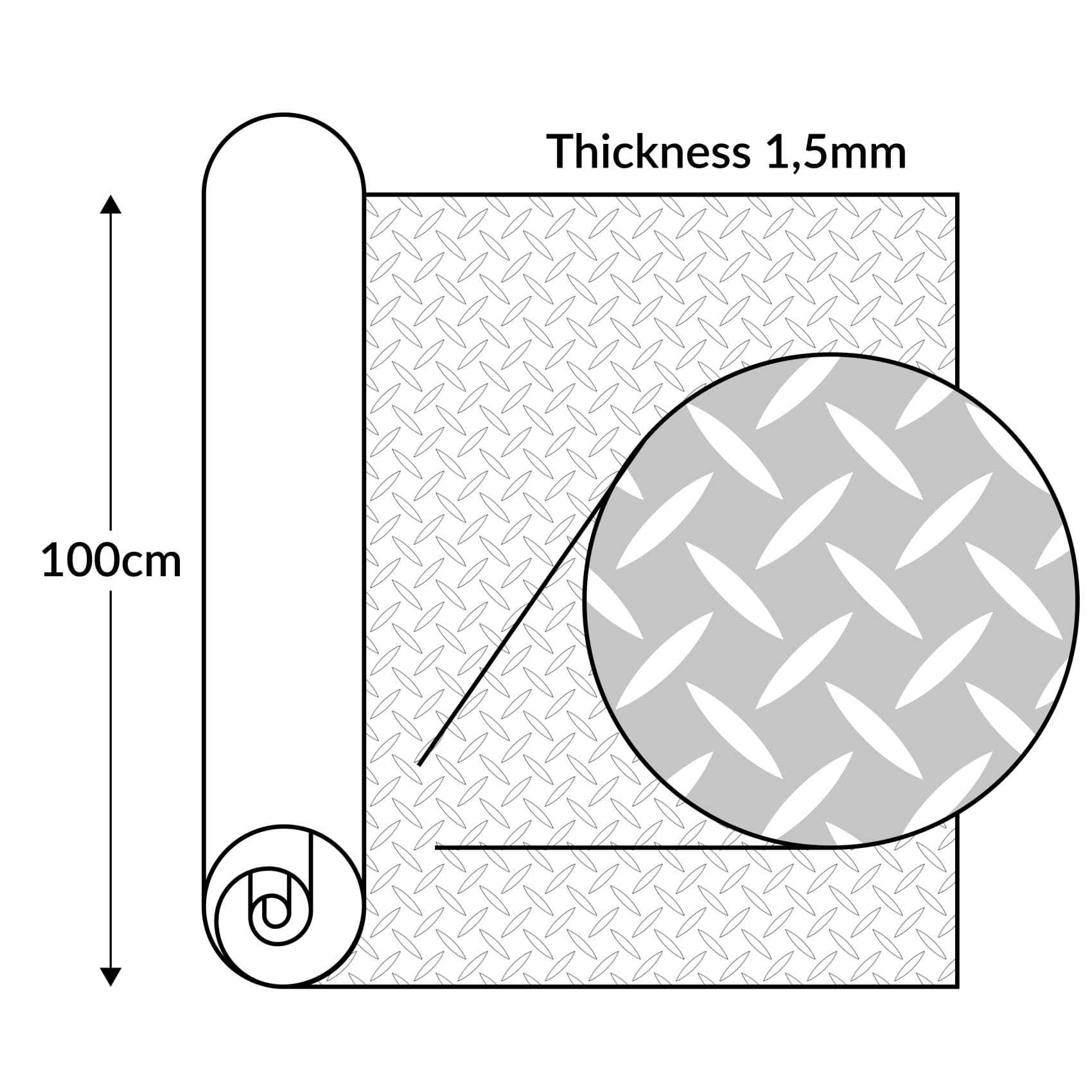 PVC Bodenbelag Meterware Antirutschmatte Vinylboden Rollenware Stärke1,5mm 100cm Breite Tränenblech Silber Breite 100cm – 100x100cm