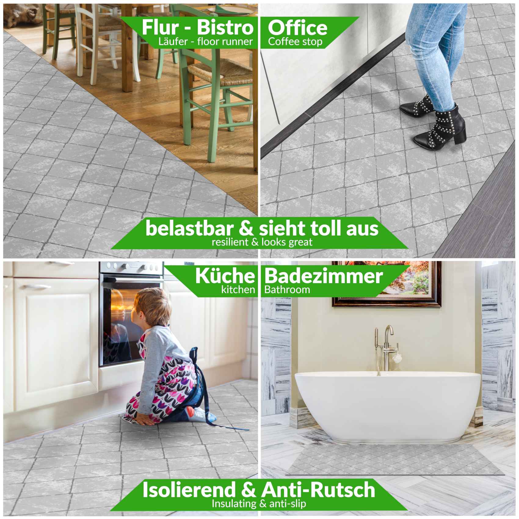 Küchenläufer Teppich Läufer abwaschbar Flurteppich Aydi / 3 Farben / 3 Breiten