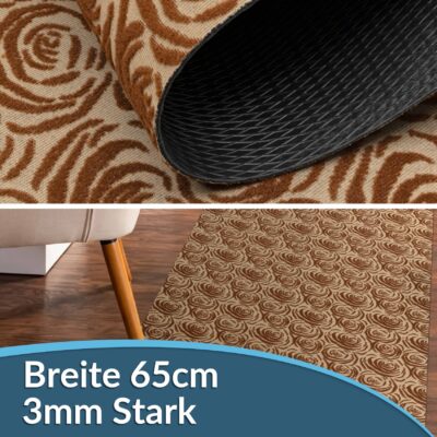 Läufer Flur Teppichläufer Küchenläufer rutschfest Rosen Beig Breite 65cm / 100cm