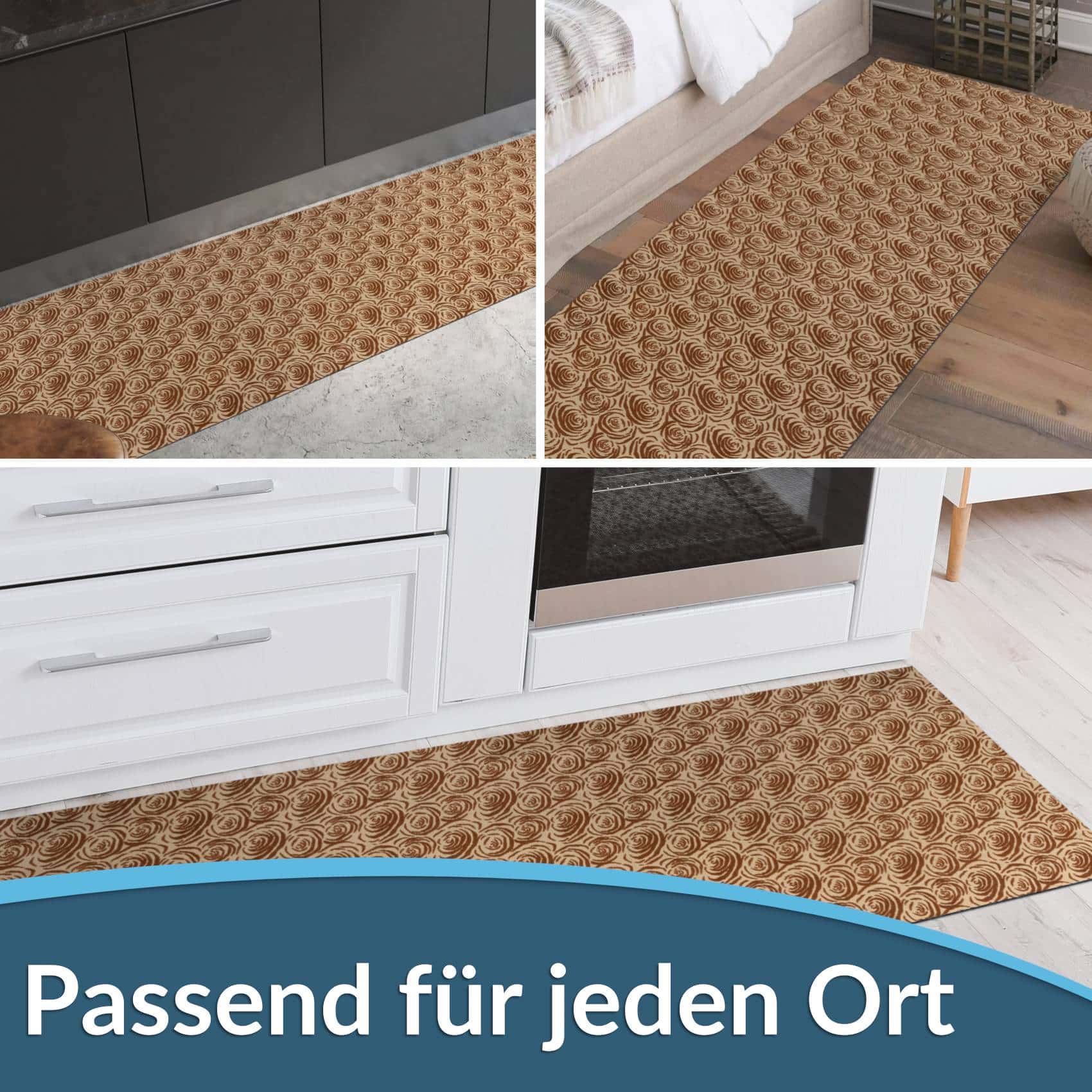 Teppichläufer Läufer Flur Küchenläufer rutschfest Rosen Beig Breite 65cm / 100cm