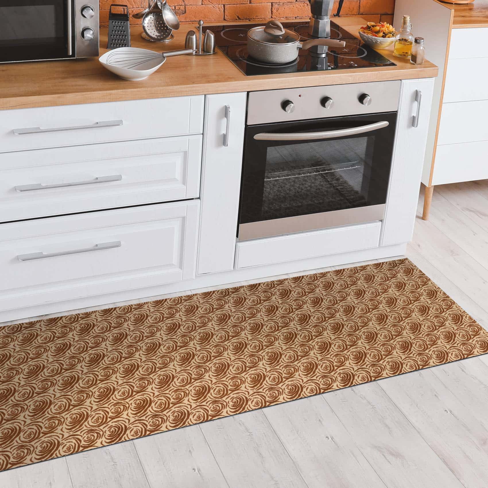 Teppichläufer Läufer Flur Küchenläufer rutschfest Rosen Beig Breite 65cm / 100cm