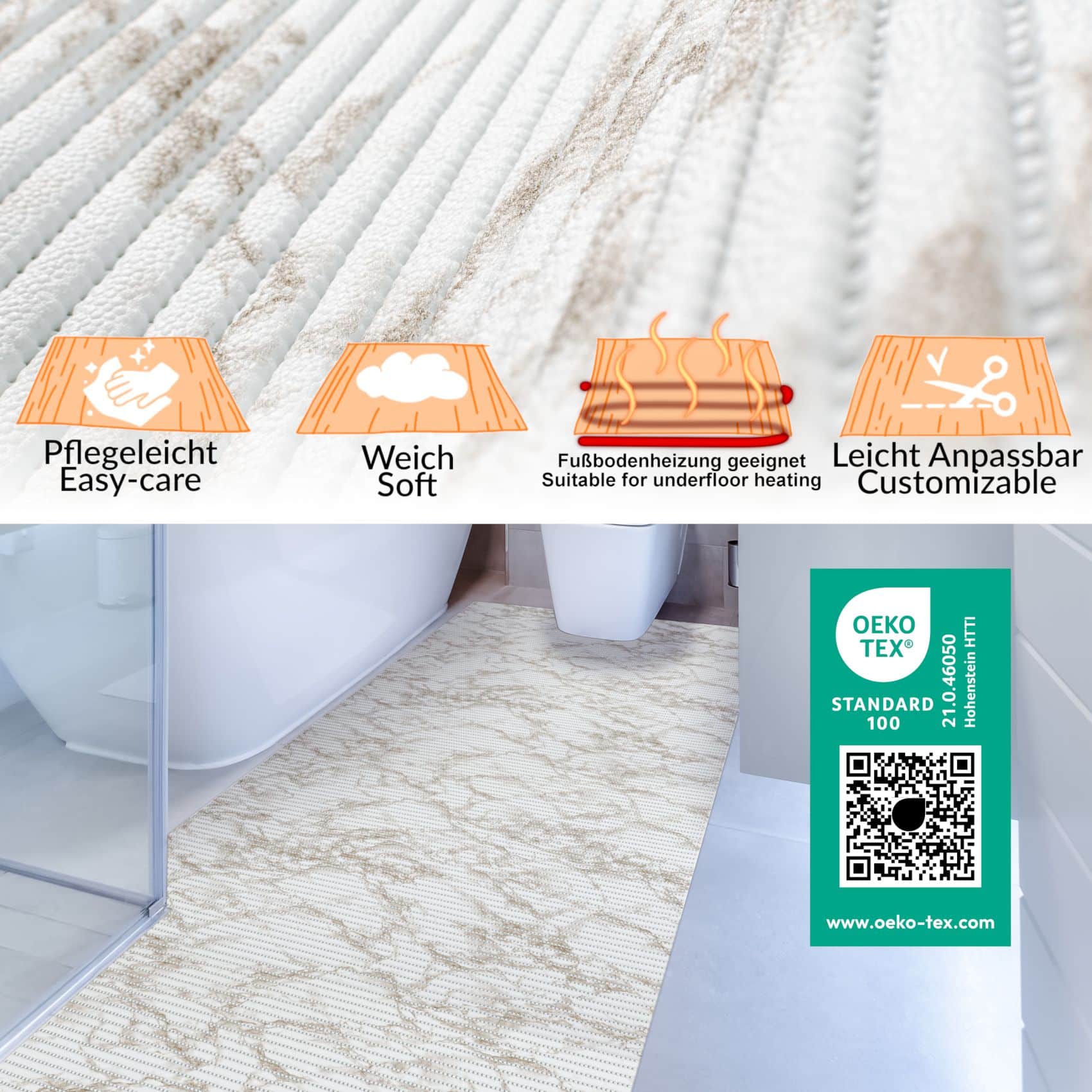 Weichschaummatte Badematte Marmor Braun 90x55cm