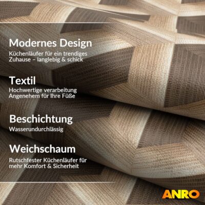 Küchenteppich Küchenläufer abwaschbar Teppichläufer Küche rutschfest Flur Läufer pflegeleicht 3D Breite 67cm