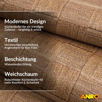 Küchenteppich Küchenläufer abwaschbar Teppichläufer Küche rutschfest Flur Läufer pflegeleicht Patchwork Holz Beige Breite 67cm