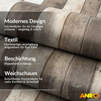 Küchenteppich Küchenläufer abwaschbar Teppichläufer Küche rutschfest Flur Läufer pflegeleicht Holzbrett Breite 67cm