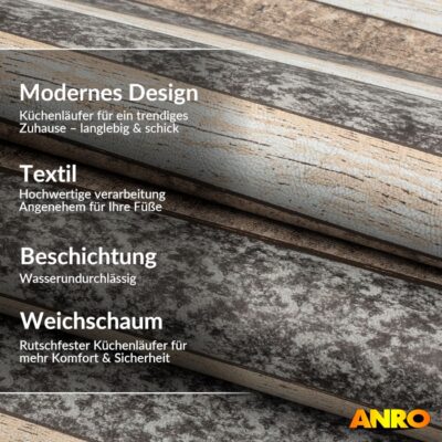 Küchenteppich Küchenläufer abwaschbar Teppichläufer Küche rutschfest Flur Läufer pflegeleicht Holz Breite 67cm