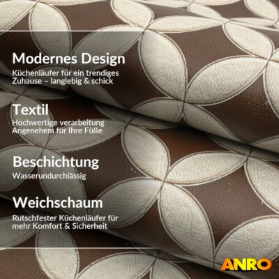 Küchenteppich Küchenläufer abwaschbar Teppichläufer Küche rutschfest Flur Läufer pflegeleicht Runde Fliesen Beige Breite 67cm