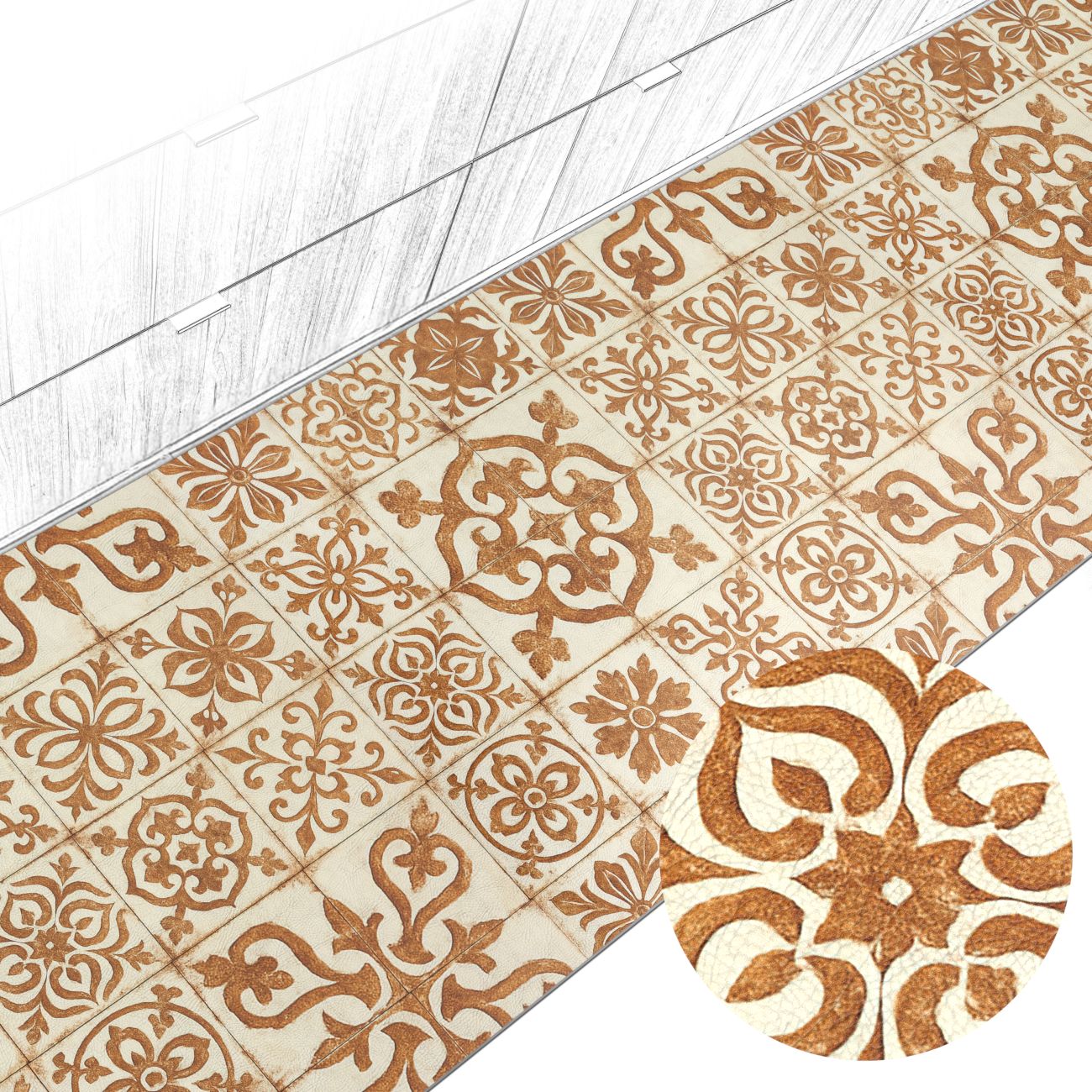 Küchenteppich Küchenläufer abwaschbar Teppichläufer Küche rutschfest Flur Läufer pflegeleicht Ornamentfliesen Breite 67cm