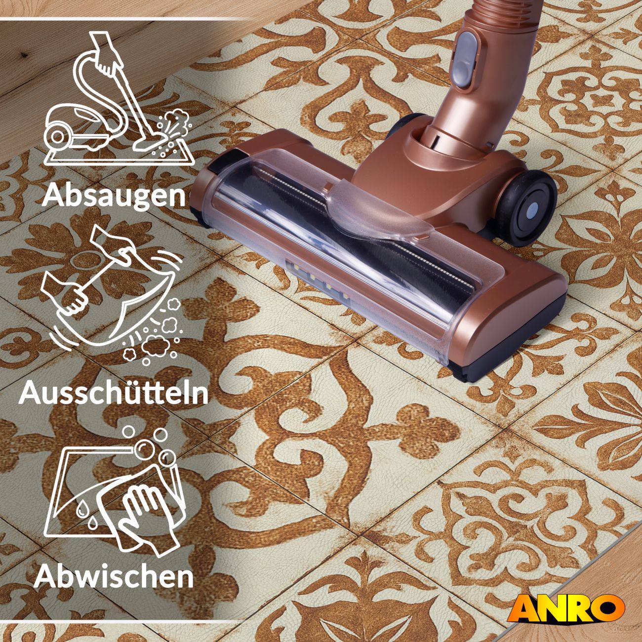 Küchenteppich Küchenläufer abwaschbar Teppichläufer Küche rutschfest Flur Läufer pflegeleicht Ornamentfliesen Breite 67cm