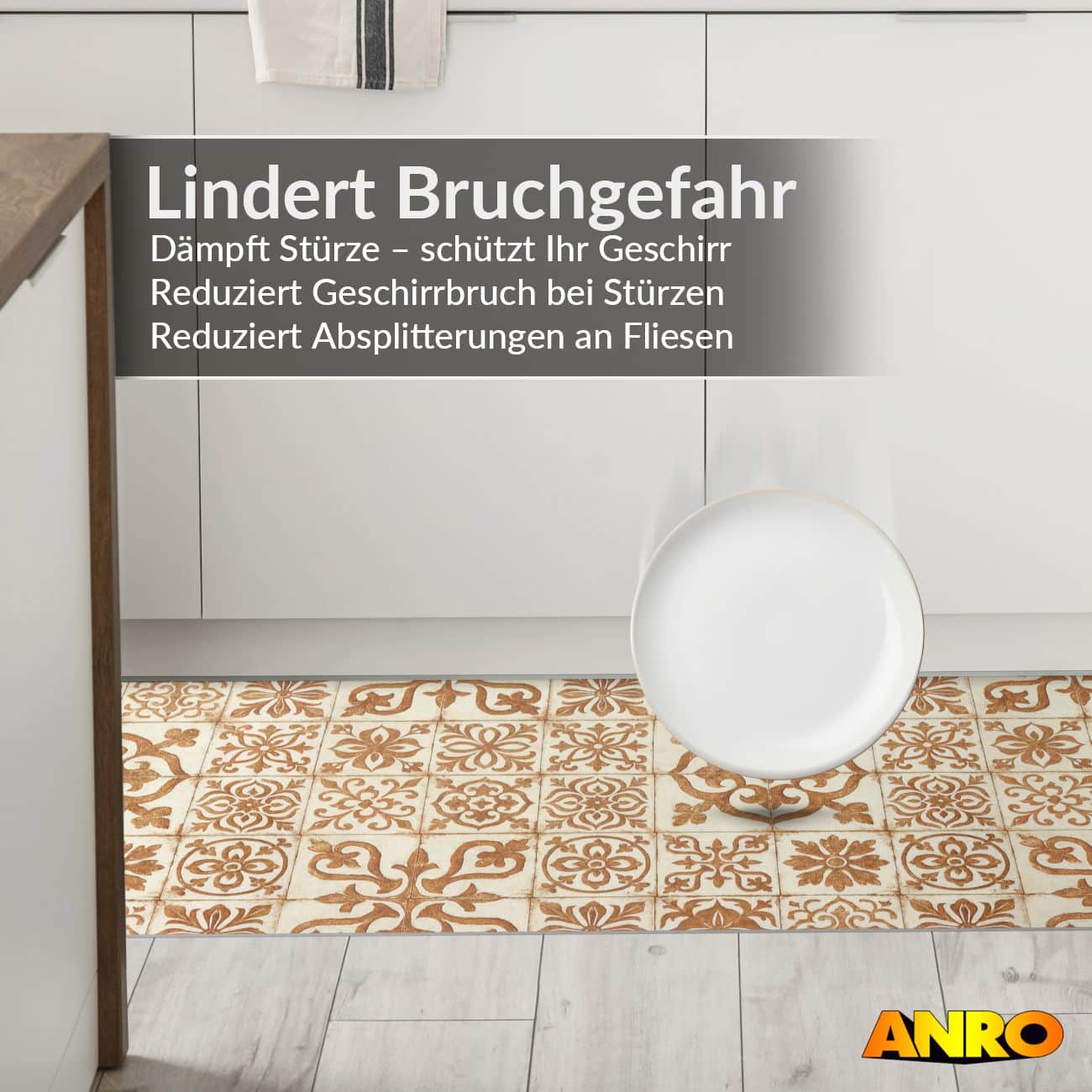 Küchenteppich Küchenläufer abwaschbar Teppichläufer Küche rutschfest Flur Läufer pflegeleicht Ornamentfliesen Breite 67cm