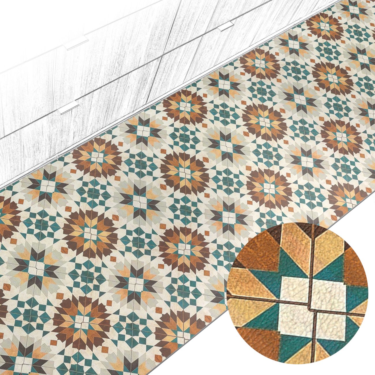 Küchenteppich Küchenläufer abwaschbar Teppichläufer Küche rutschfest Flur Läufer pflegeleicht Vintagefliesen Breite 67cm