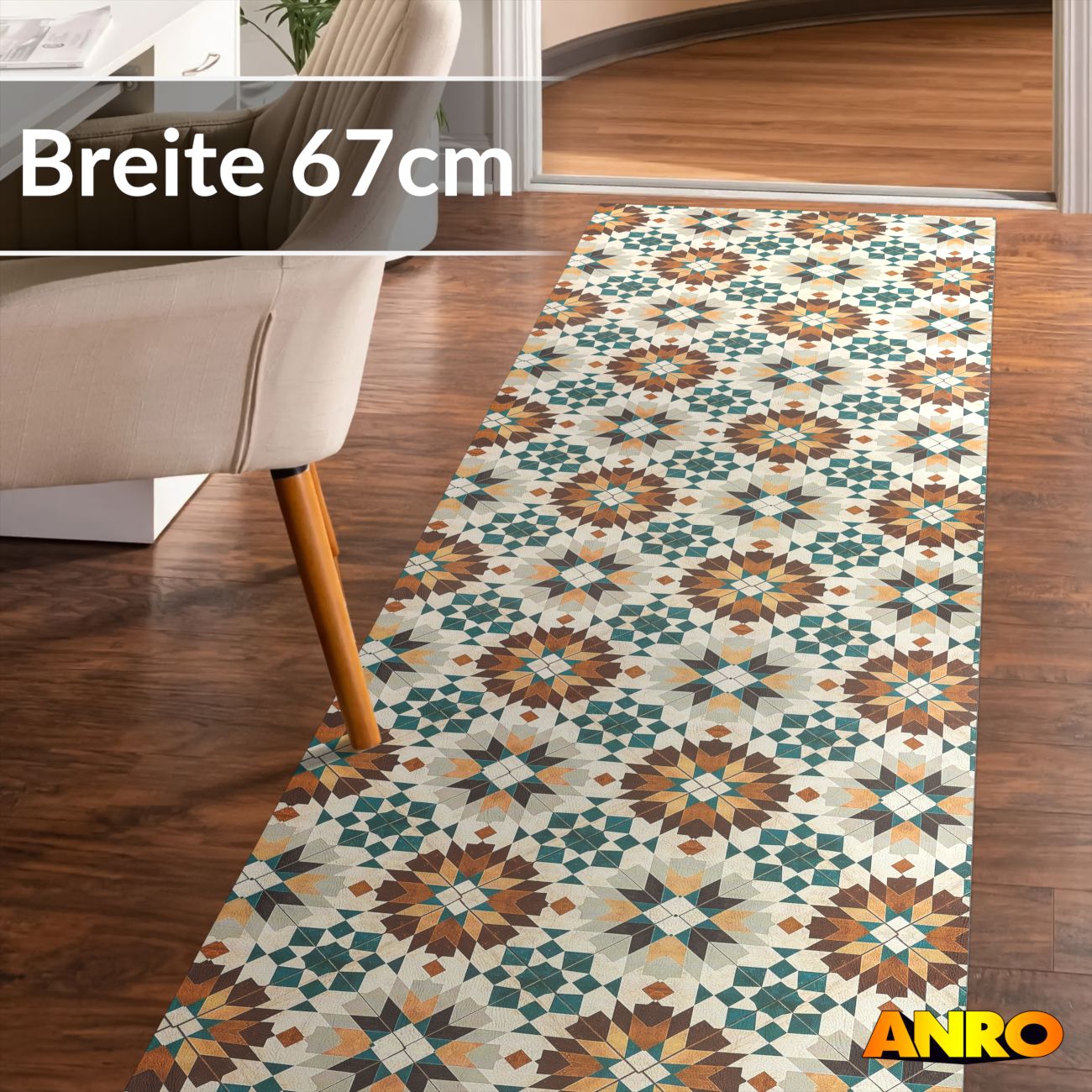 Küchenteppich Küchenläufer abwaschbar Teppichläufer Küche rutschfest Flur Läufer pflegeleicht Vintagefliesen Breite 67cm