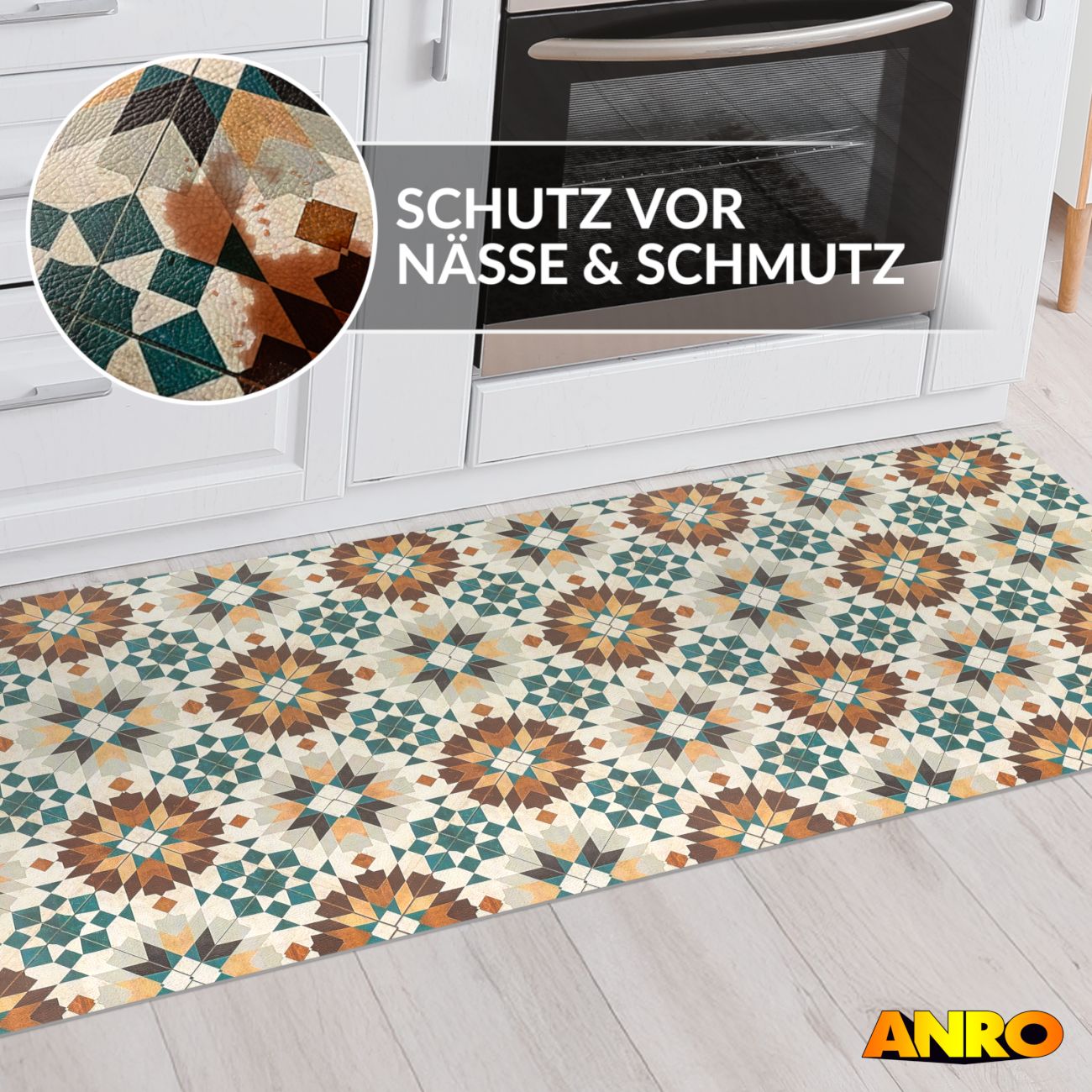 Küchenteppich Küchenläufer abwaschbar Teppichläufer Küche rutschfest Flur Läufer pflegeleicht Vintagefliesen Breite 67cm