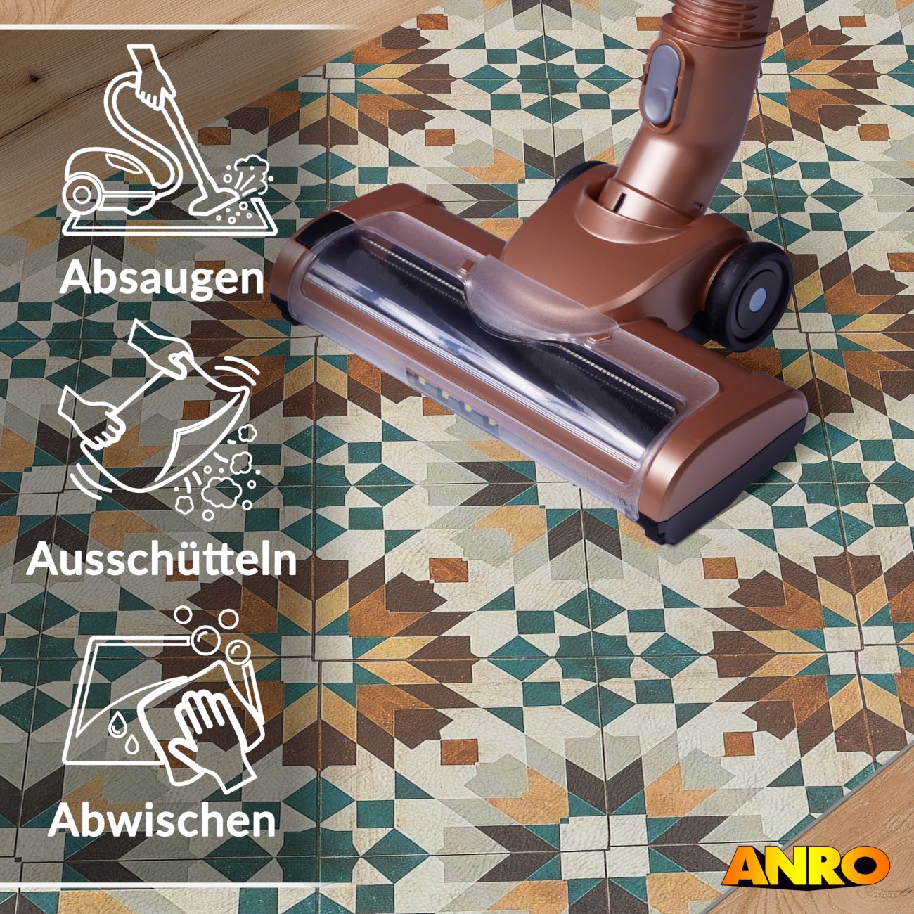 Küchenteppich Küchenläufer abwaschbar Teppichläufer Küche rutschfest Flur Läufer pflegeleicht Vintagefliesen Breite 67cm