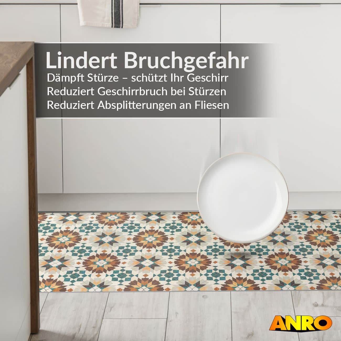 Küchenteppich Küchenläufer abwaschbar Teppichläufer Küche rutschfest Flur Läufer pflegeleicht Vintagefliesen Breite 67cm