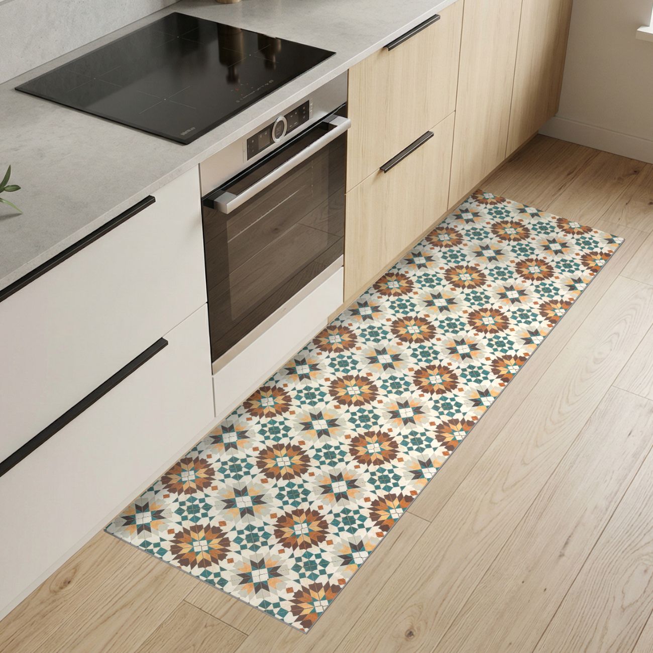 Küchenteppich Küchenläufer abwaschbar Teppichläufer Küche rutschfest Flur Läufer pflegeleicht Vintagefliesen Breite 67cm