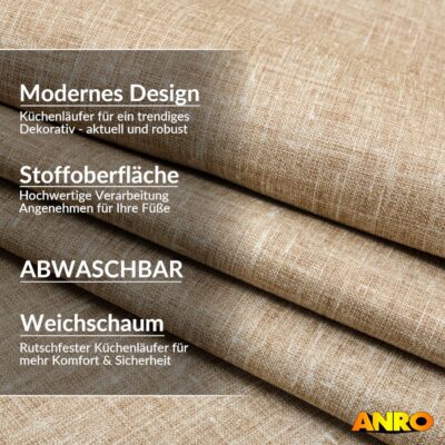 Küchenteppich Küchenläufer abwaschbar Teppichläufer Küche rutschfest Flur Läufer pflegeleicht Uni Beige Breite 67cm