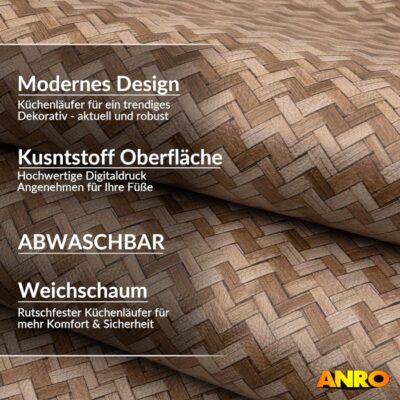 Küchenteppich Küchenläufer abwaschbar Teppichläufer Küche rutschfest Flur Läufer pflegeleicht Rattanoptik Breite 67cm