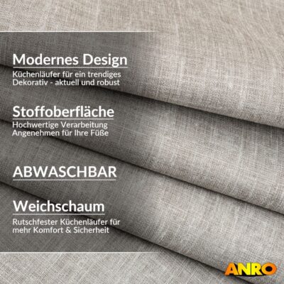 Küchenteppich Küchenläufer abwaschbar Teppichläufer Küche rutschfest Flur Läufer pflegeleicht Uni Grau Breite 67cm