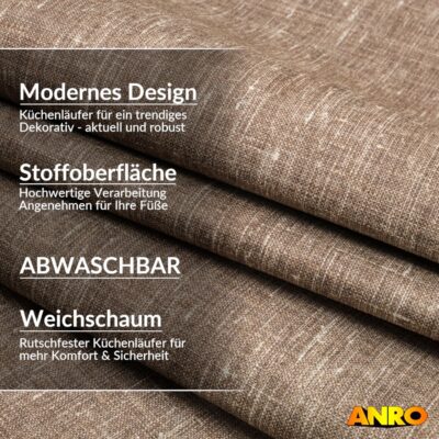 Küchenteppich Küchenläufer abwaschbar Teppichläufer Küche rutschfest Flur Läufer pflegeleicht Uni Braun Breite 67cm
