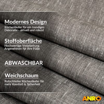 Küchenteppich Küchenläufer abwaschbar Teppichläufer Küche rutschfest Flur Läufer pflegeleicht Uni ANTRe Breite 67cm